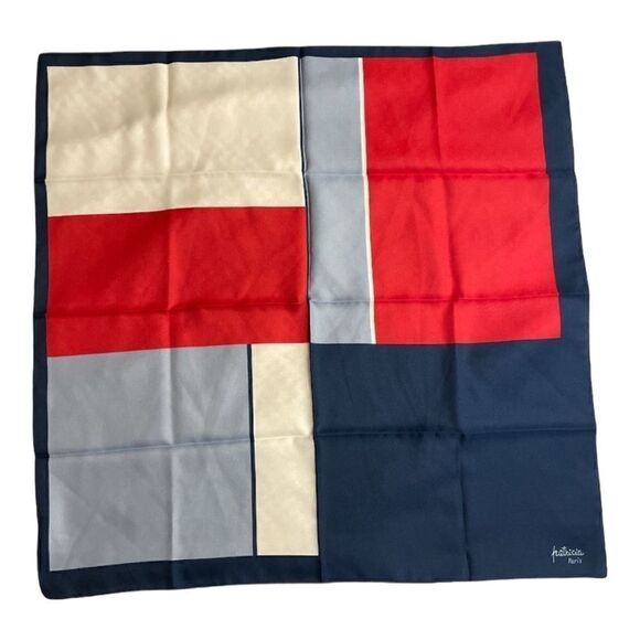 Vintage Patricia, Paris Square Red, White and Blue Color Block Scarf - Picture 1 of 4